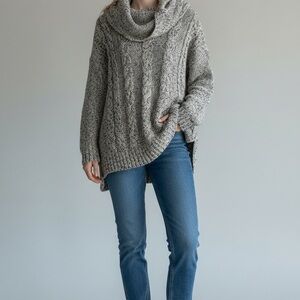 Kenzie long high/low sweater -small-in light gray knit with cowl